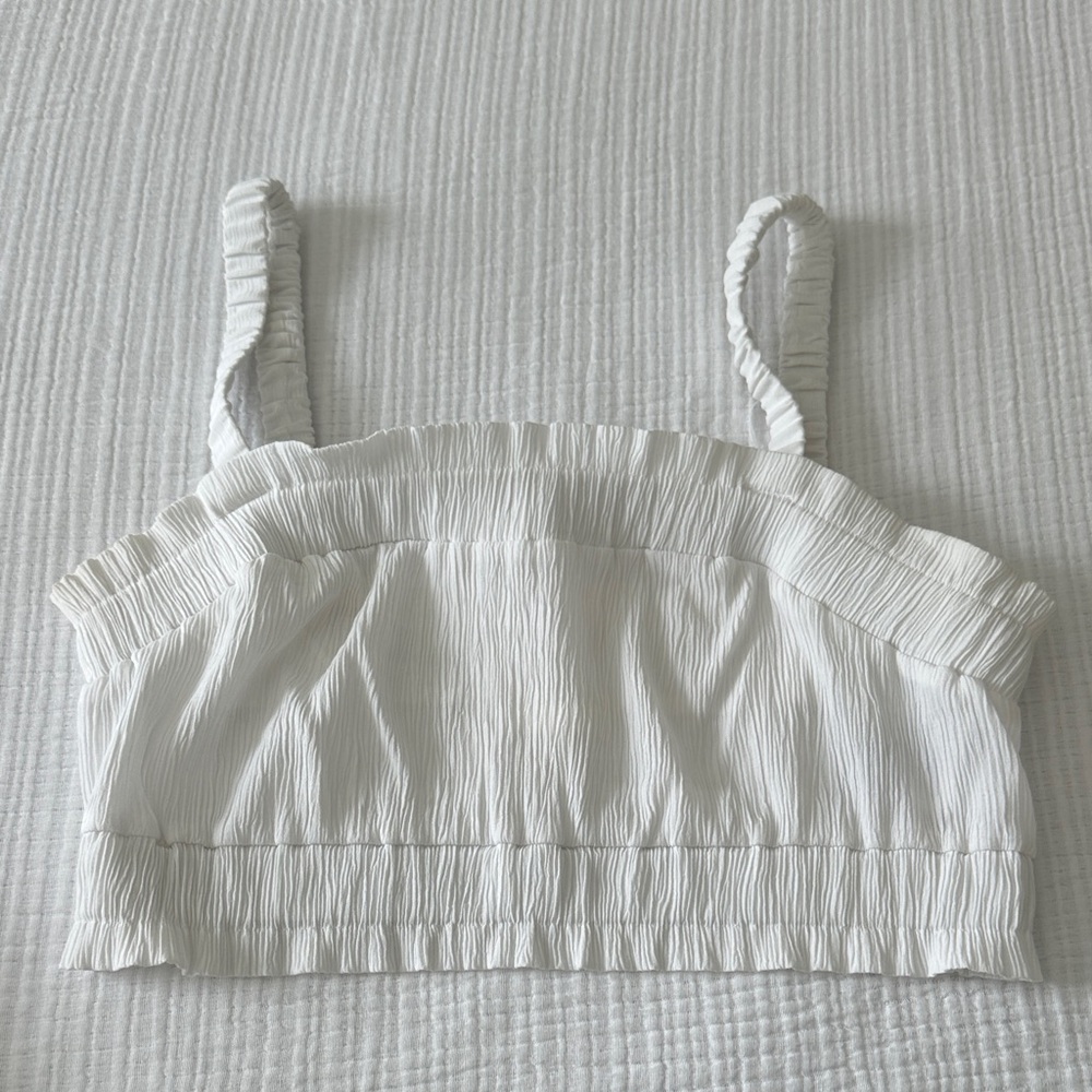 H&M White Smocked Crop Camisole